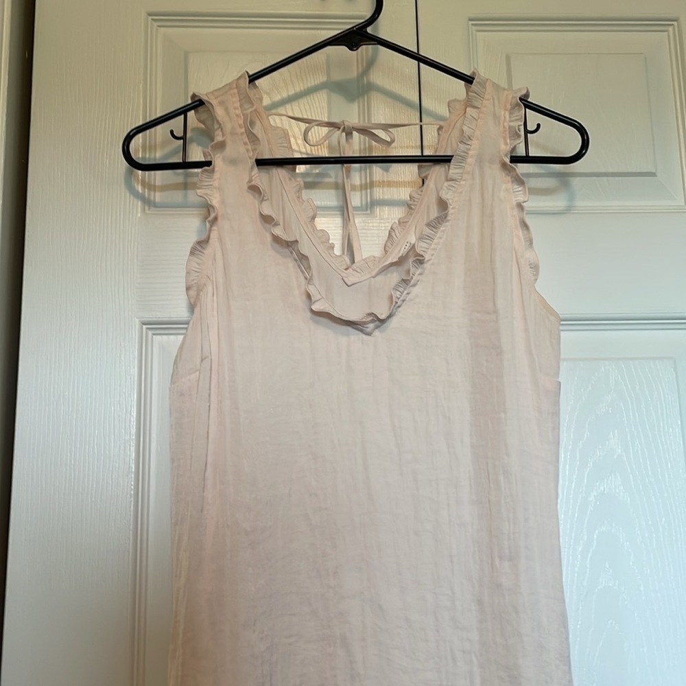 Lauren Conrad M light pink tank top ruffles v neck back tie detail lightweight - Picture 6 of 8